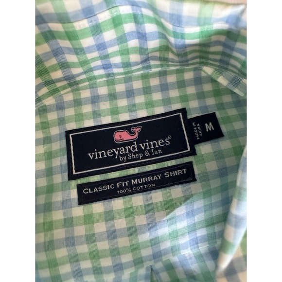 Vineyard Vines Whale Shirt Mens Medium Gingham Check Button Down Shirt EUC - Picture 5 of 12